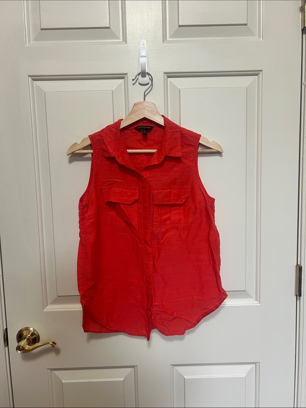 Sleeveless Reddish Orange Button-Front Blouse - Women
